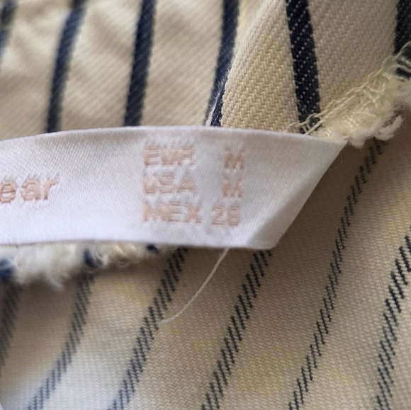 NWT Zara TRF | Asymmetrical One Shoulder Ruffle Cream Denim Stripe Dress Medium - Picture 5 of 8